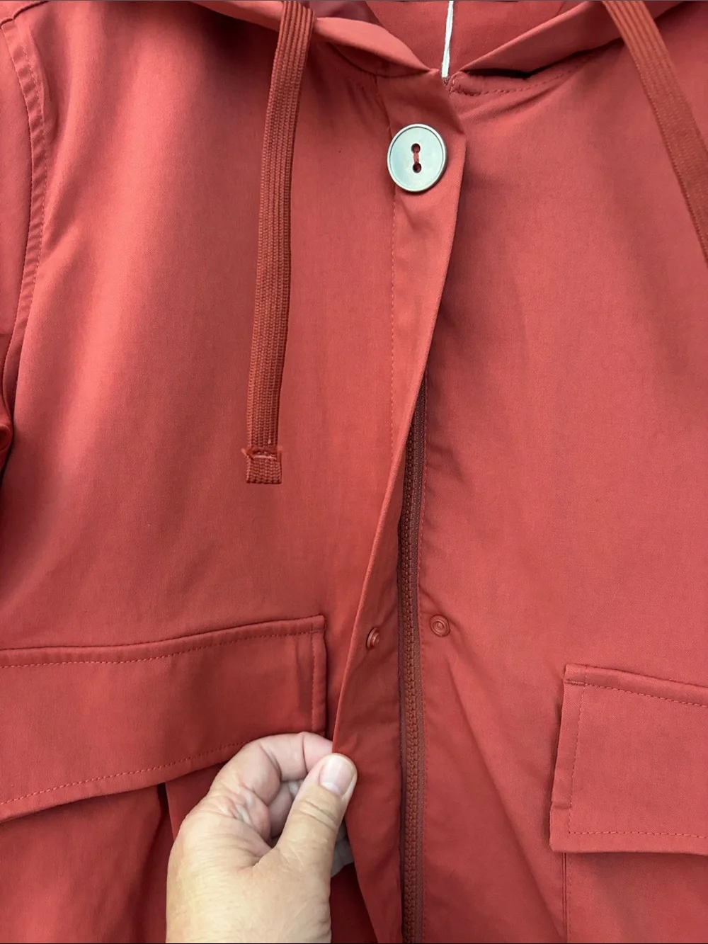 NWT Prana Terri Jacket in Tomato Hood Hidden Zip Front Water Repellant Size XL